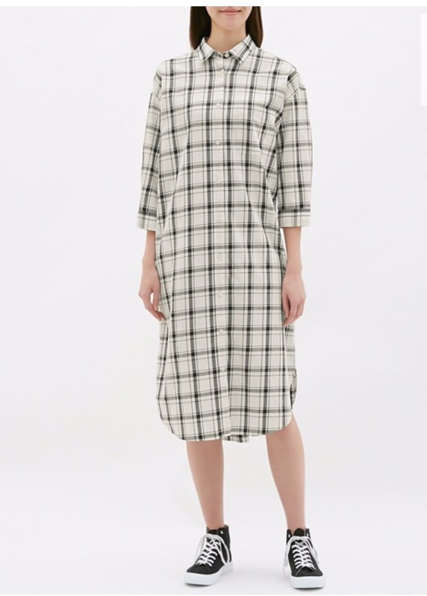 日本yahoo拍賣 樂淘letao代購代標第一品牌 美品1回着用gu チェックワンピース7部袖大きめxl パジャマにもマタニティにも白ｌｌ