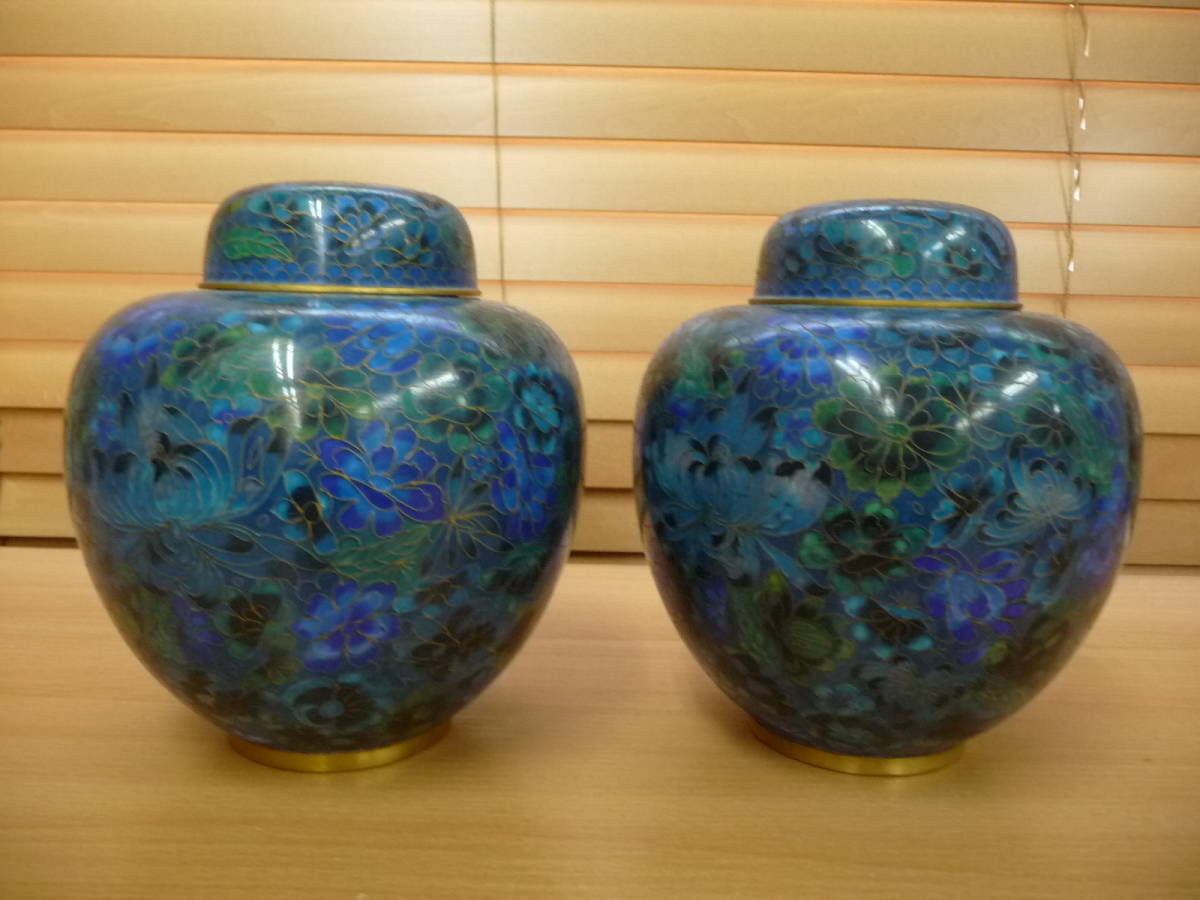 中国古美術　骨董品　七宝焼　蓋付き壺一対　保管箱 中国古美術 骨董品 七宝焼 蓋付き壺一対 保管箱 【公式通販】