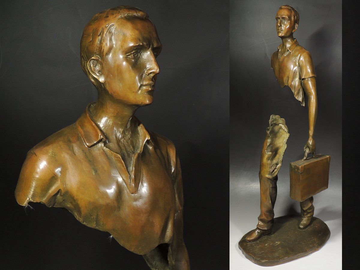 ■ブロンズ像■特大・LaLuce・ラルーチェ・ブロンズ・男性像・ブロンズ彫刻・銅像・彫像・置物・オブジェ・高さ60㌢・ｆ055