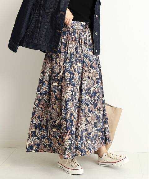 新品同様 SLOBE IENA オリエンタルプリント ボリュームギャザー サテン  