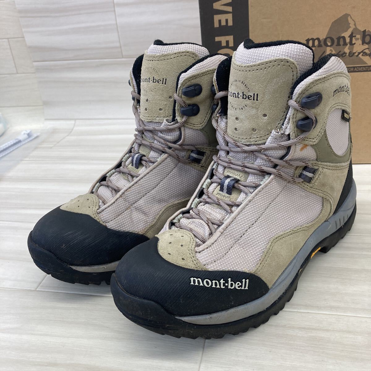 L'901 mont-bell モンベル トレッキングシューズ ブーツ 登山靴 US8 25cm ベージュ ブラック GORE-TEX ゴアテックス vibram ビブラムソール