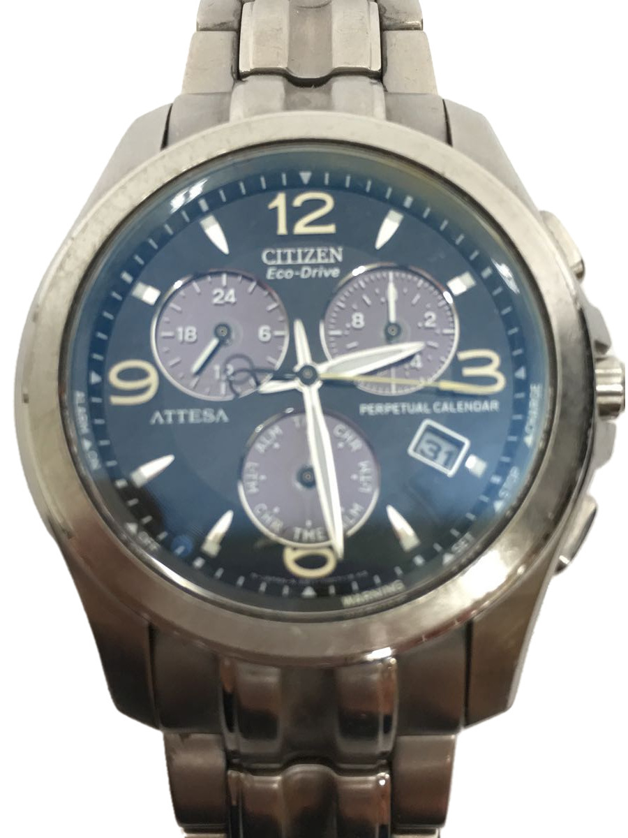 CITIZEN◇クォーツ腕時計/Eco-Drive/アナログ/ステンレス/BLK/SLV