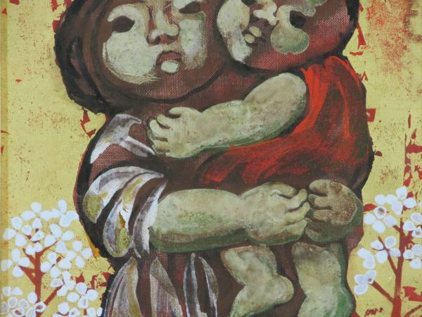 油彩画　油絵　日本画家　大森運夫 【翁舞】 真作 追悼 大森運夫 お姉ちゃん 日本画 4号 共シールの入札履歴 - 入札