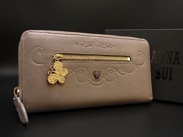  1円 極 ANNA SUI アナスイ レザー ゴールド金具 ラウンドファスナー 長財布 ウォレット 小銭入れ レディース グレー系 Q8243WA(財布)｜売買されたオークション情報、yahooの商品情報をアーカイブ 財布