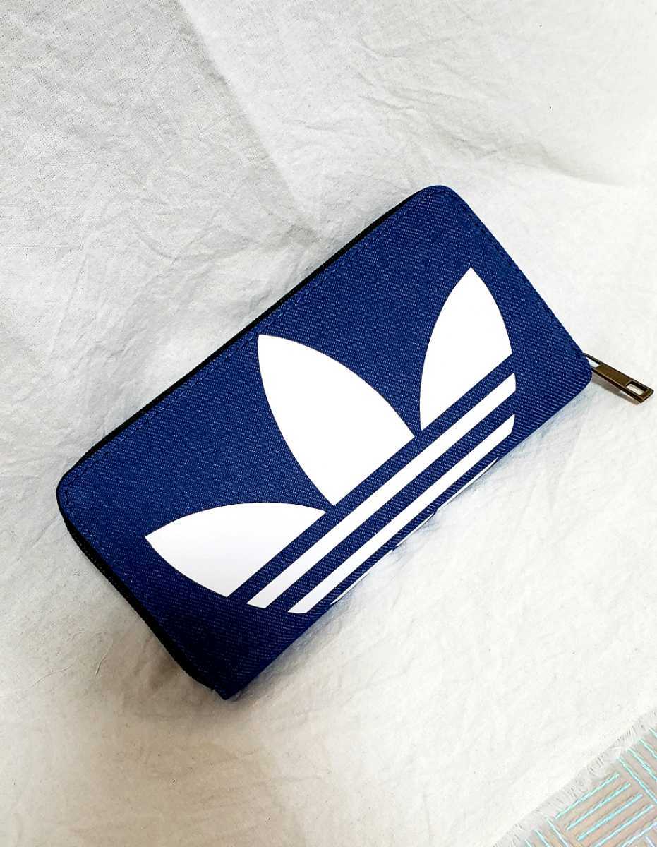 送料無料 adidas デニム ラウンドファスナー 長財布 ウォレット