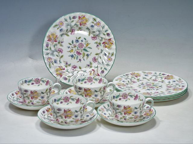 K09080【英国 MINTON ミントン】HADDON HALL ハドンホール カップ＆ソーサー 4客 碗皿 / 20.5cm プレート 4枚 皿