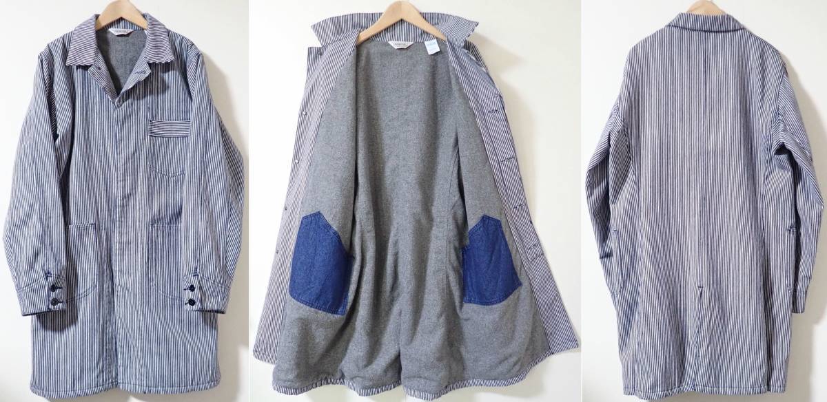 1886/良好FIVE BROTHER SANFORIZED USA製 ワークジャケットヒッコリーストライプ エンジニア コート コットン裏地付 ファイブブラザー古着