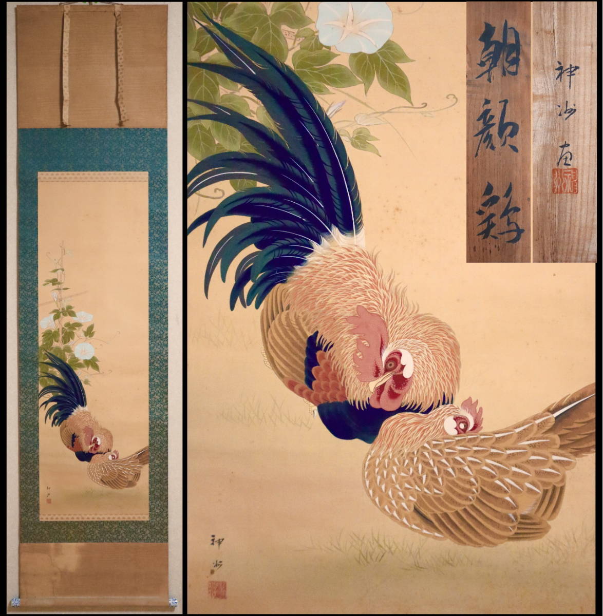 美術品・アンティーク・コレクション 掛軸 花鳥画 あさがお