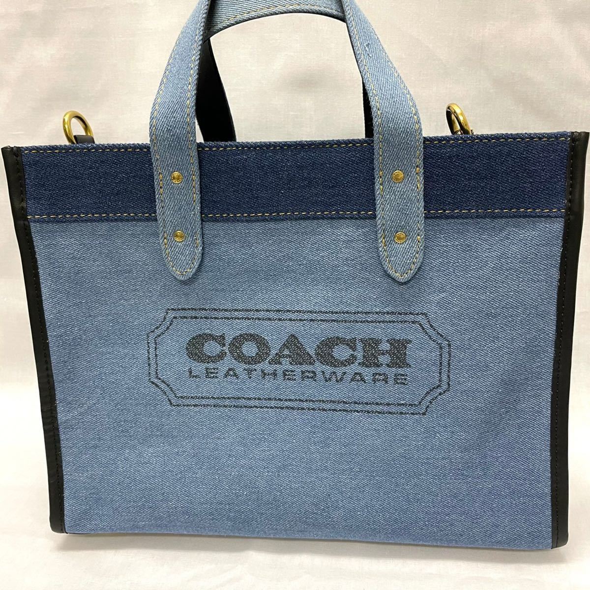 新品未使用！ COACH コーチ トートバッグ キャンバス 青 ブルー ポーチ 