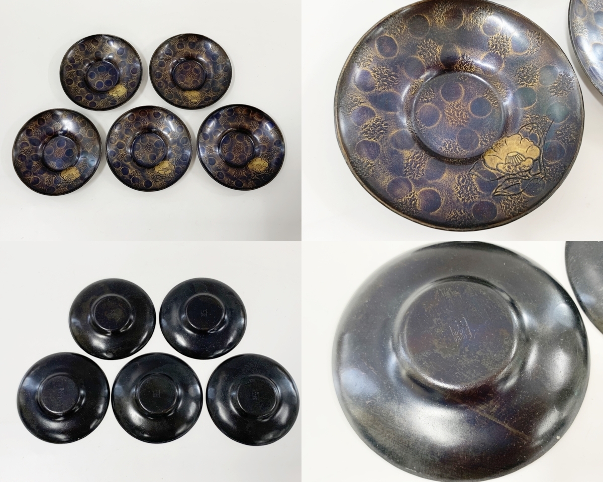 人気，豊富な ☆芳燕堂 上彬作 椿紋 茶托 10客 銀杏