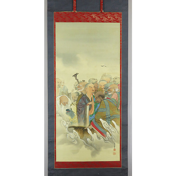 新作登場，HOT B-1596 真作 玉涛筆 肉筆絹本 十六羅漢図 掛軸／仏教美術 仏画 曼荼羅 唐画 唐物 中国書画(人物、菩薩)｜売買されたオークション情報、yahooの商品情報をアーカイブ公開 - オークファン 人物、菩薩