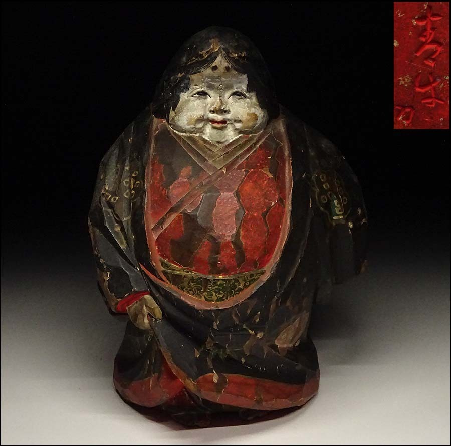 格安，限定SALE 緑屋xs 桐野青牛 造 木彫 彩色 お多福 置物 奈良人形 i9/9-6412/24-3#80(木工、竹工芸)｜売買されたオークション情報、yahooの商品情報をアーカイブ公開 - オークファン 木工、竹工芸