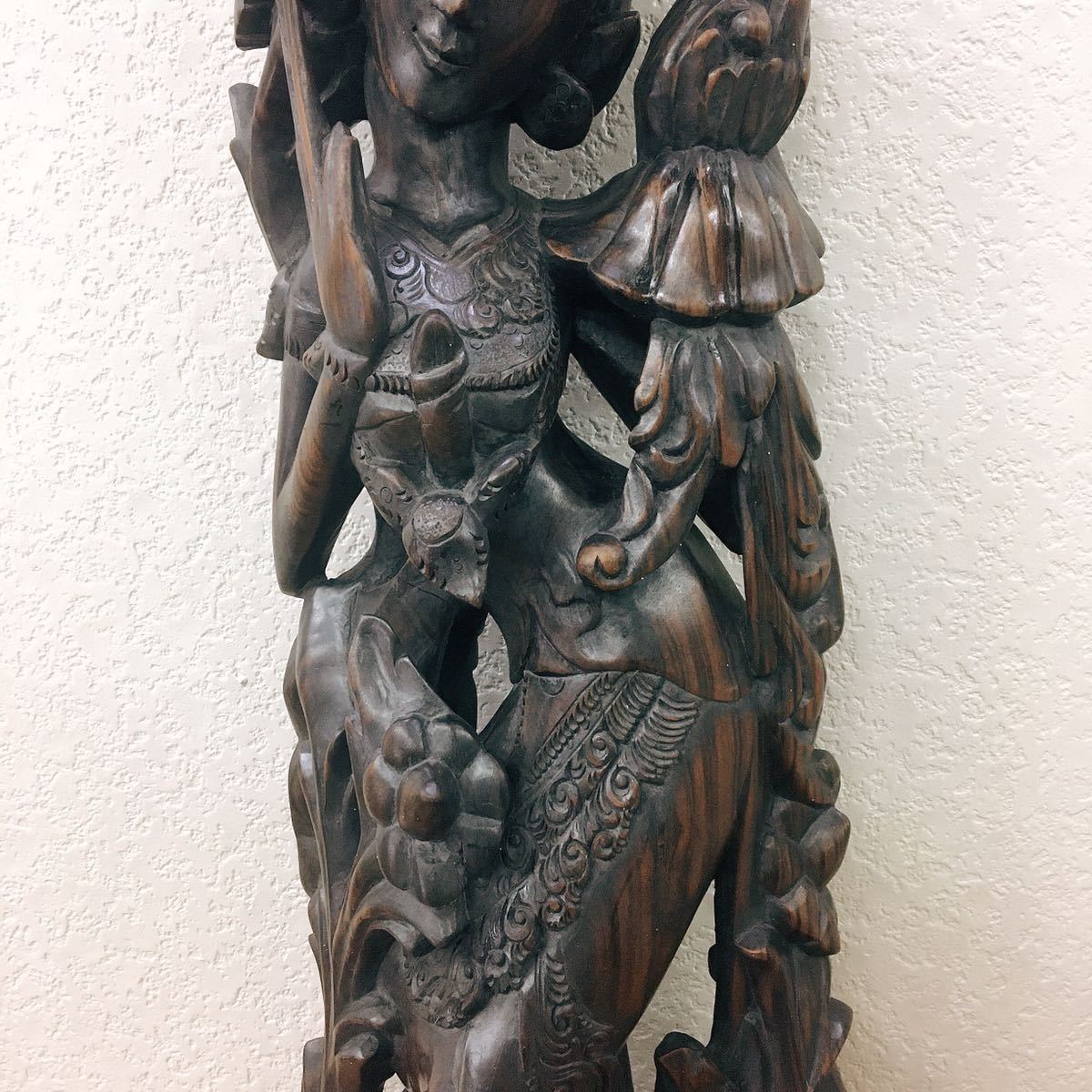 希少 黒檀 彫刻 木彫り 木製 女性像 アンティーク 置物 高さ74cm 雑貨