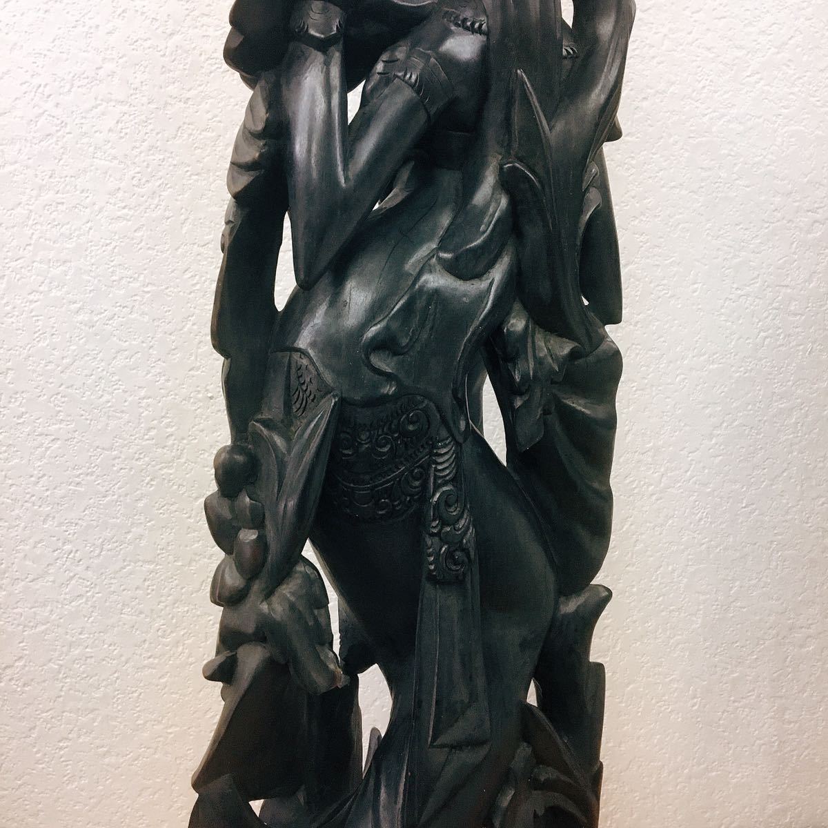 希少 黒檀 彫刻 木彫り 木製 女性像 アンティーク 置物 高さ74cm 雑貨