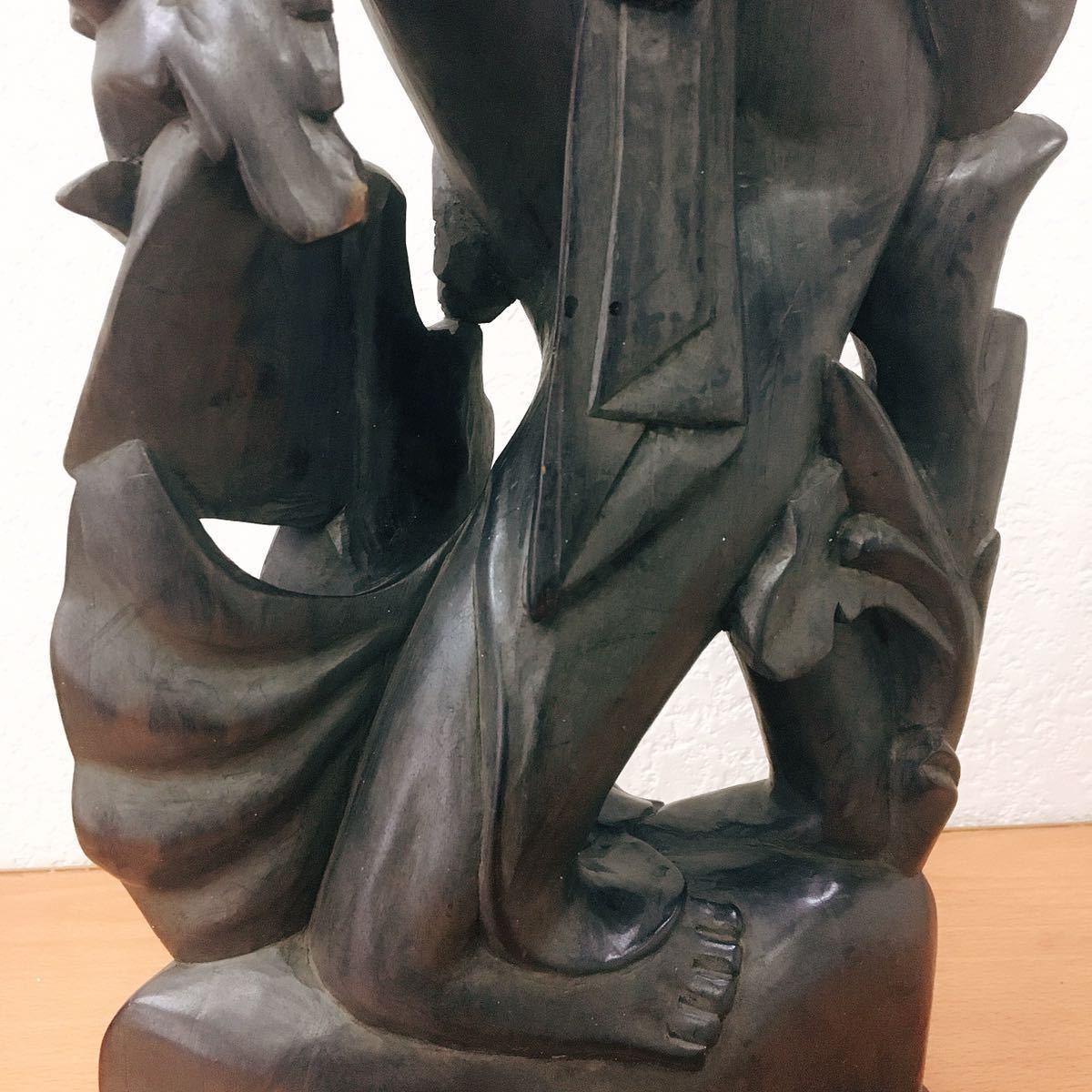 希少 黒檀 彫刻 木彫り 木製 女性像 アンティーク 置物 高さ74cm 雑貨