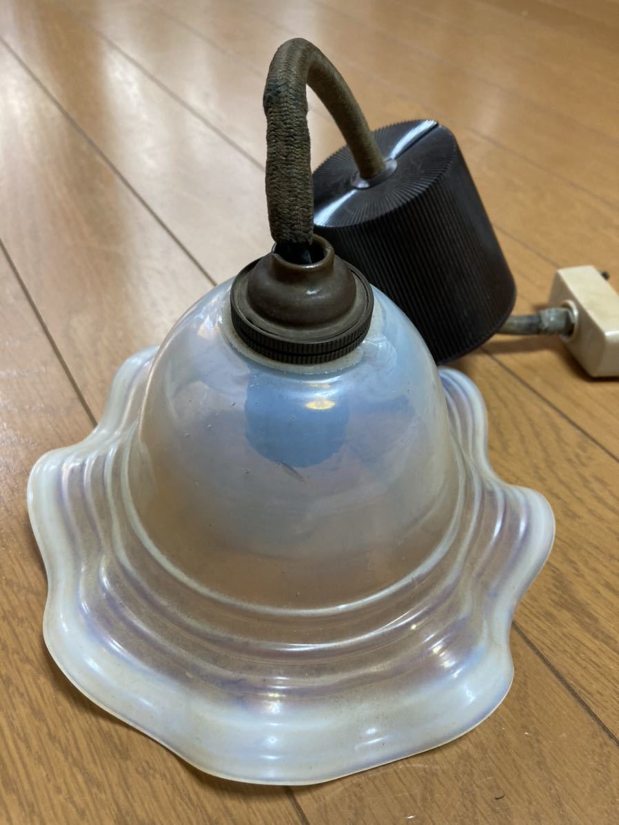電傘 ランプシェード 照明器具 レトロ 色ガラス 気泡 黄色 鼈甲色