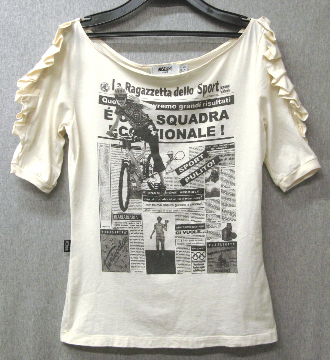 モスキーノ MOSCHINO JEANS：フリル付き プリント Tシャツ 42 