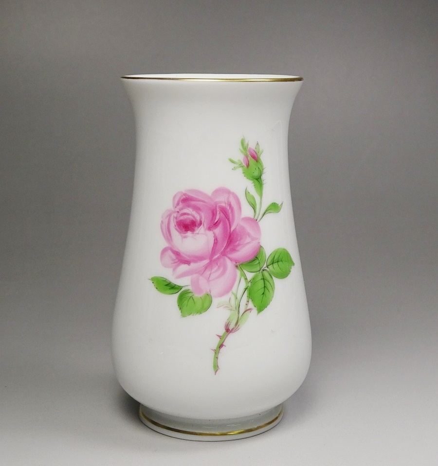 6■Meissen マイセン ピンクローズ 小花瓶 バラ 薔薇 フラワーベース 花瓶 高さ約10.7cm