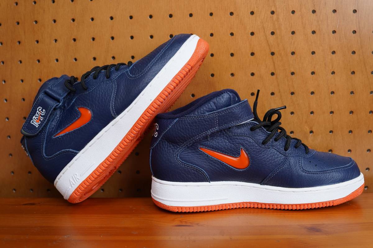 DS 28cm 1997 AIR FORCE 1 MID NYC MIDNIGHT NAVY SAFETY ORANGE WHITE 