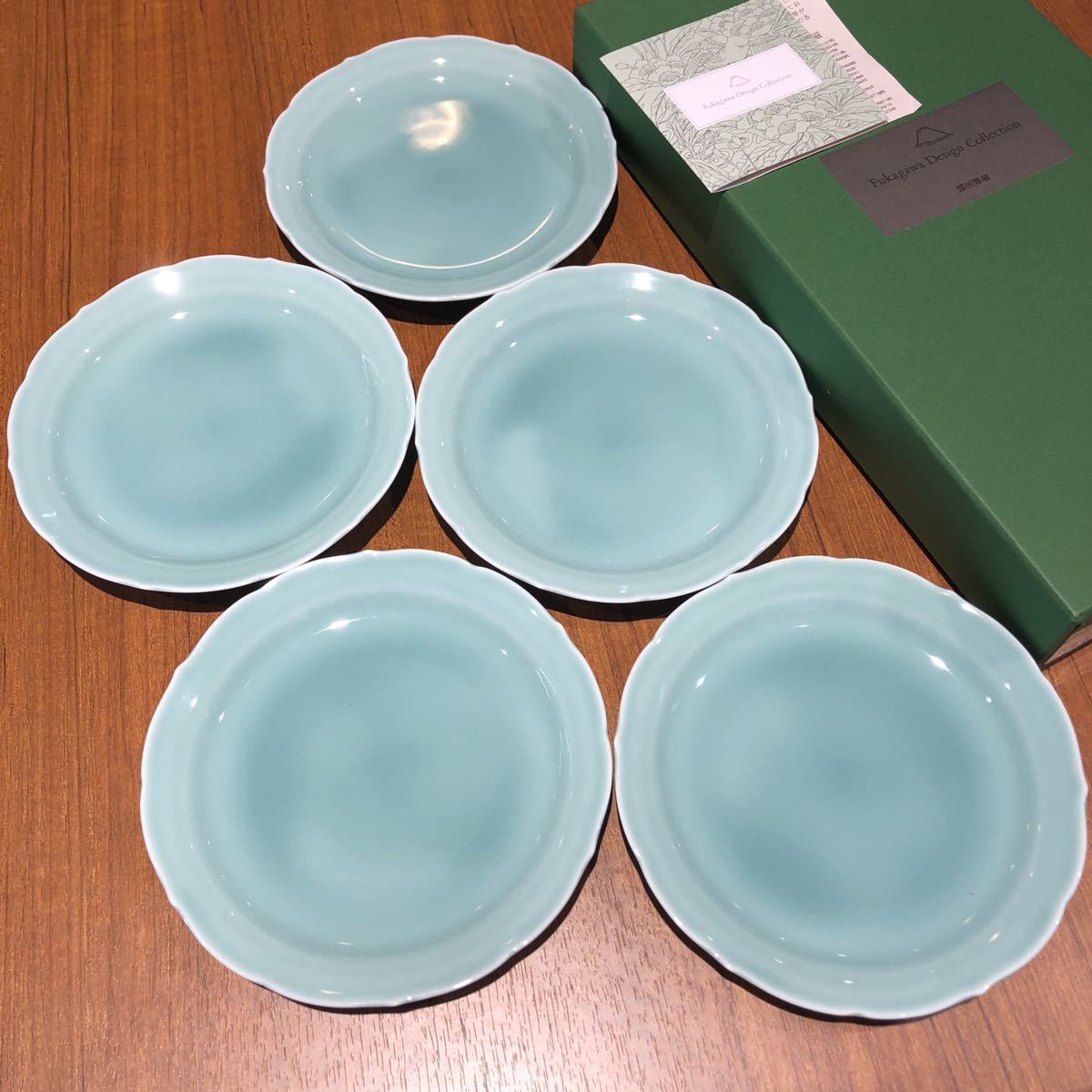 〈送料無料〉深川製磁 青磁 桔梗型和皿揃 小皿 取皿 銘々皿 深川製 深川