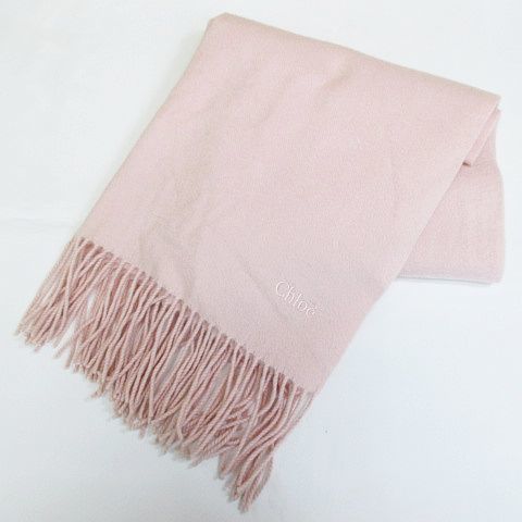 美品Chloe カシミヤ100% ストール ピンク フリンジ クリーニング済み♪ ストール マフラー Chloe クロエ ピンク カシミヤ ピンク系 ロゴ刺繍