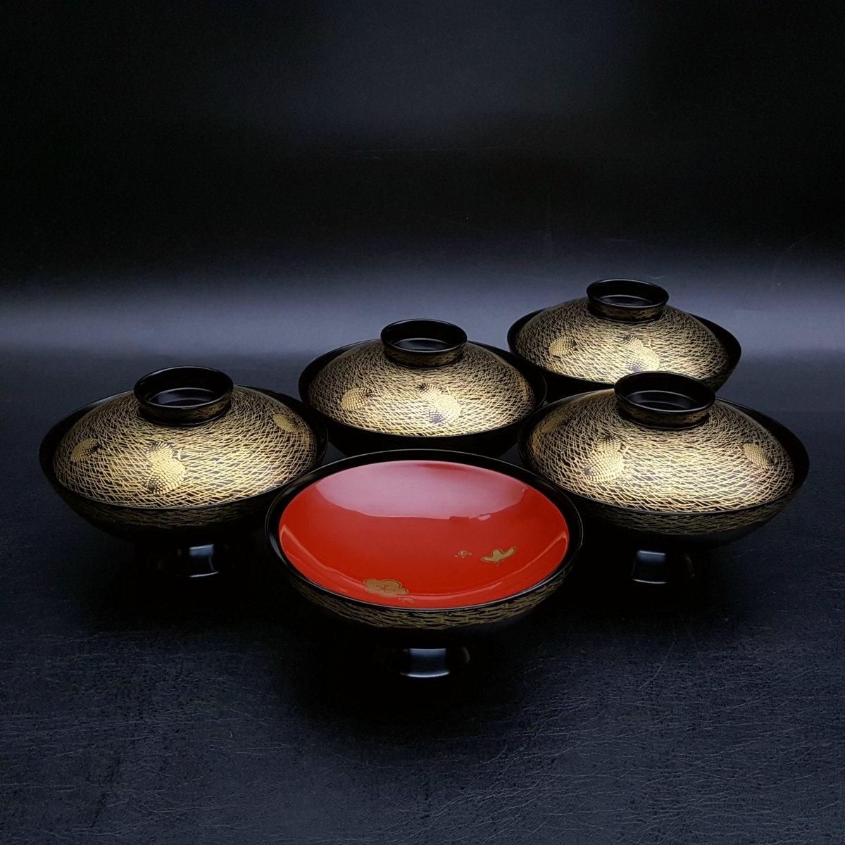 輪島塗 古美味張間麻佐緒 山桜吸物椀 五客 茶道具 保証品 YMd2 葵房