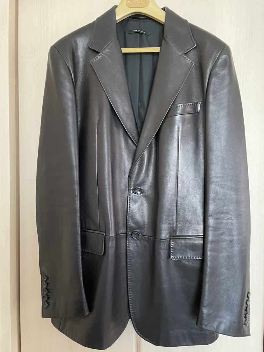 GUCCI グッチレザージャケット テーラード　シングル　羊革 ラムレザー サイズ48 黒ブラック　USED 男性用 グッチ