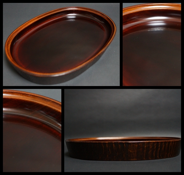 閑】煎茶道具 洛雅造 欅製 刳り貫き煎茶盆 美しい木目 漆塗