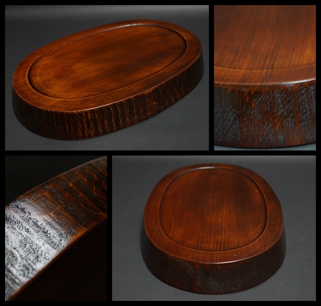 閑】煎茶道具 洛雅造 欅製 刳り貫き煎茶盆 美しい木目 漆塗