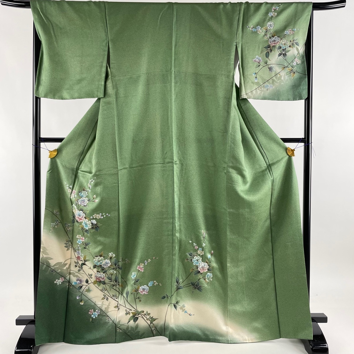 訪問着 美品 秀品 葉柄 草花 金彩 グレー 袷 身丈158cm 裄丈65.5cm M