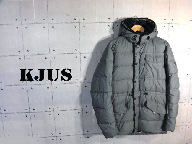 KJUSチュース/MEN PRIME DOWN JACKET/フード付き ダウンジャケット48/5/グレー/イタリア製/MC15-503