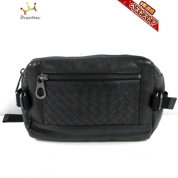 ボッテガヴェネタ BOTTEGA VENETA ウエストポーチ B04039374W イントレチャート レザー 黒 美品 バッグ