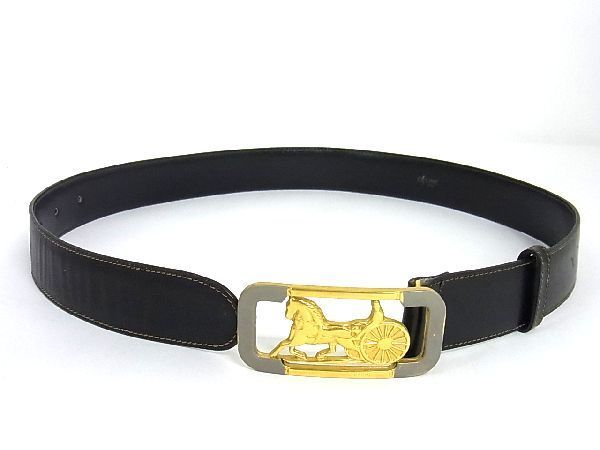 1円 □美品□ CELINE セリーヌ レザー 馬車金具 ゴールド金具 ベルト