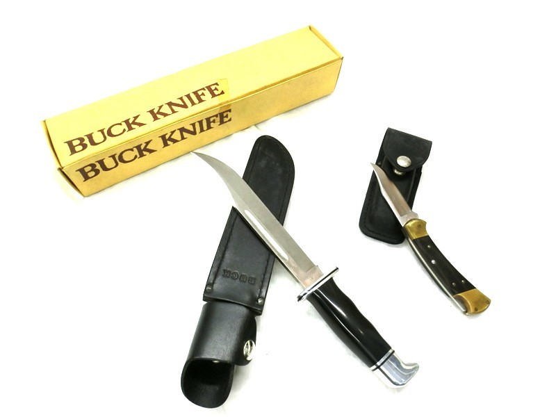 1000円スタート ナイフ 2本セット BUCK 120A/112A シース付き 箱付き バック アウトドア用品 レジャー ケース付き AA3020