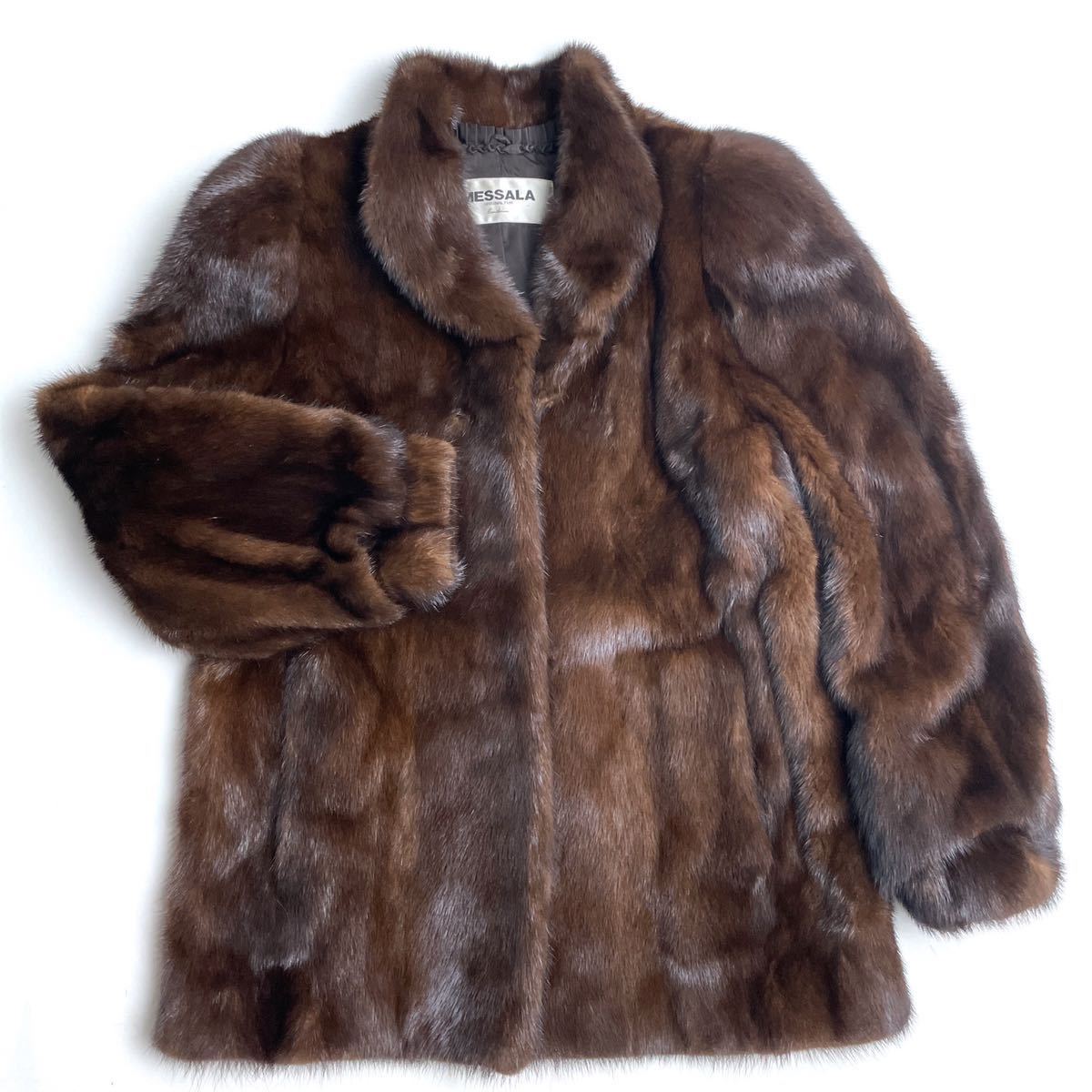 美品◇MESSALA◇SAGA MINK サガミンク◇ブラウンミンク リアルファー 本毛皮コート レディース サイズ11 茶色