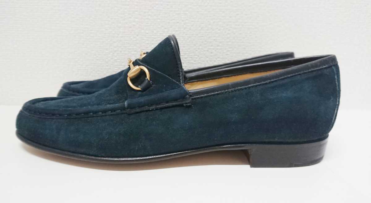 美品 GUCCI グッチ ホースビットローファー スエード ネイビー 7 2/1 