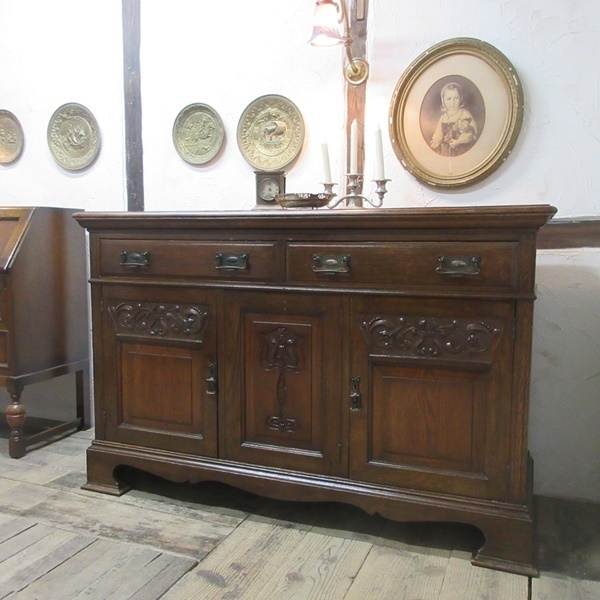 イギリス アンティーク 家具 サイドボード キャビネット 食器棚 飾り棚 収納 木製 オーク 英国 SIDEBOARD 6941b サイドボード イギリス キャビネット オーディオキャビネット 989A リビング