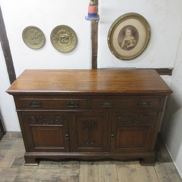 イギリス アンティーク 家具 サイドボード キャビネット 食器棚 飾り棚 収納 木製 オーク 英国 SIDEBOARD 6941b サイドボード イギリス キャビネット オーディオキャビネット 989A リビング
