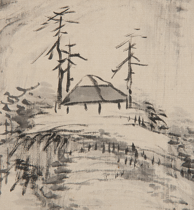 真作⁄田能村直入⁄桃林山水図⁄色紙サイズ⁄掛軸☆