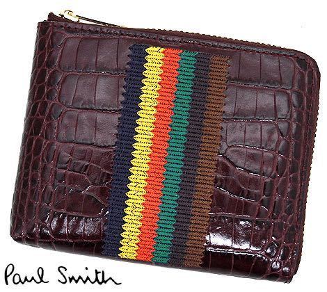【人気，低価】 Paul Smith ポールスミス /イタリア製/L字ファスナー財布/本革レザー/小銭入れ/クロコ風/マルチストライプ/ワイン(小銭入れ、コインケース)｜売買されたオークション情報、yahooの商品情報をア 小銭入れ、コインケース