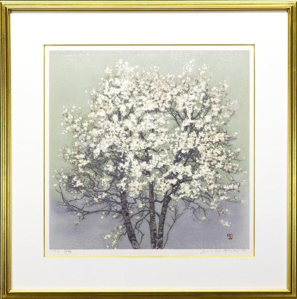 【真作】【WISH】星襄一「こぶし」木版画 1977年作 直筆サイン 「樹」木版画全作品集の表紙絵 ◆代表作　　〇樹の木版人気作家 #21102460_2