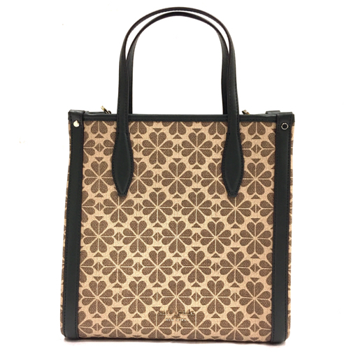 美品 ケイトスペード 総柄 2WAY ハンドバッグ ショルダーバッグ ブラウン×カーキ レザー kate spade