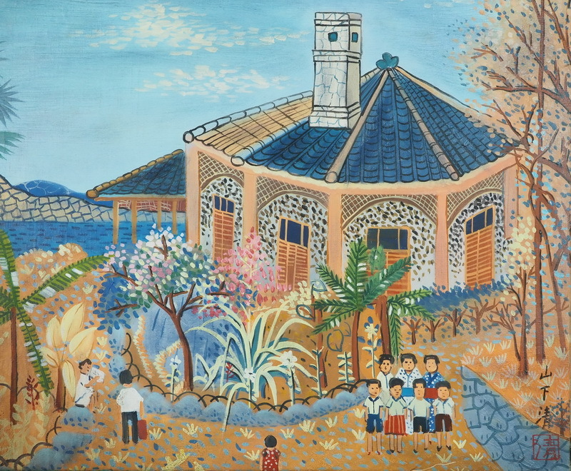 ◇ 画家不明 「イコンのある風景（仮題）」 油彩 F8号 ◇ ◇ 画家不明