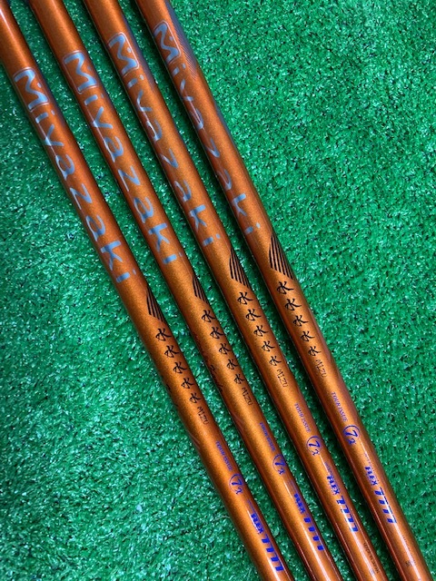 ys-631 中古ウッド用シャフト4本セット ミヤザキ　MIYAZAKI kaula 水 TOUR ISSUE 7x FLEX-7777 X相当　43.75～41.5inch　グリップ付
