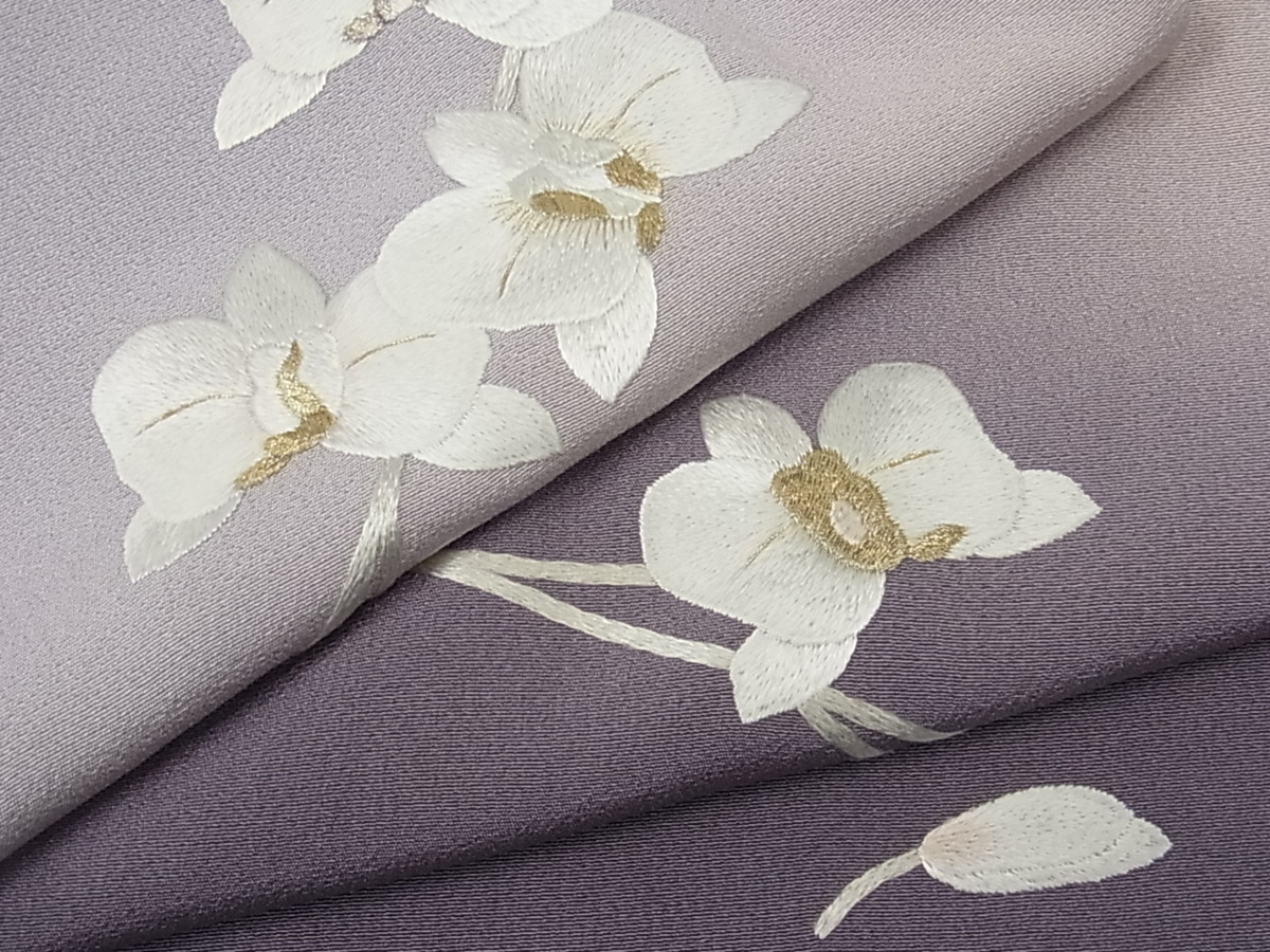 平和屋着物■極上　訪問着　総刺繍　胡蝶蘭　暈し染め　金銀糸　逸品　未使用　km1099