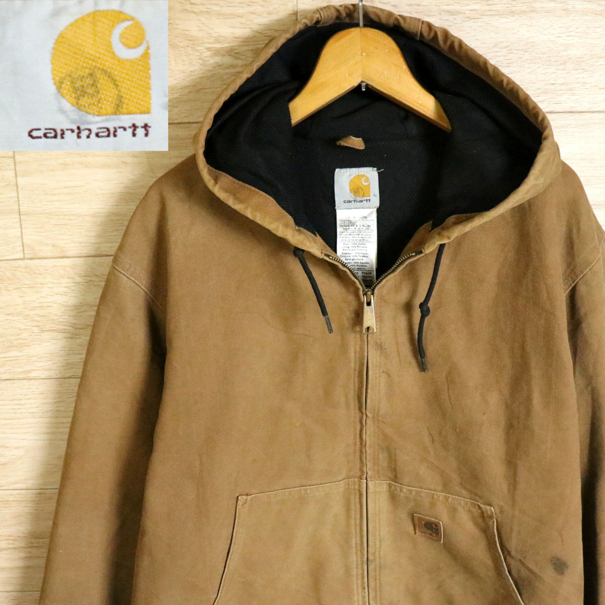 4/s0721d　カーハート carhartt ダックパーカージャケット メンズ Lサイズ 茶 ブラウン アクティブ ワーク ジャケット 古着