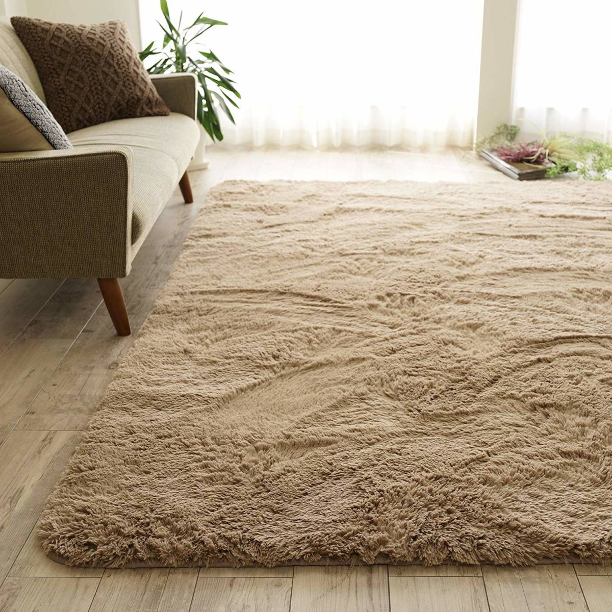 本物保証，お買い得 大 サラふわ 洗える シャギー ラグ 約190x190cm 2畳 ミルクココア 超ロング ムートン マイクロファイバー カーペット 無地(カーペット一般)｜売買されたオークション情報、yahooの商品情報をア カーペット一般