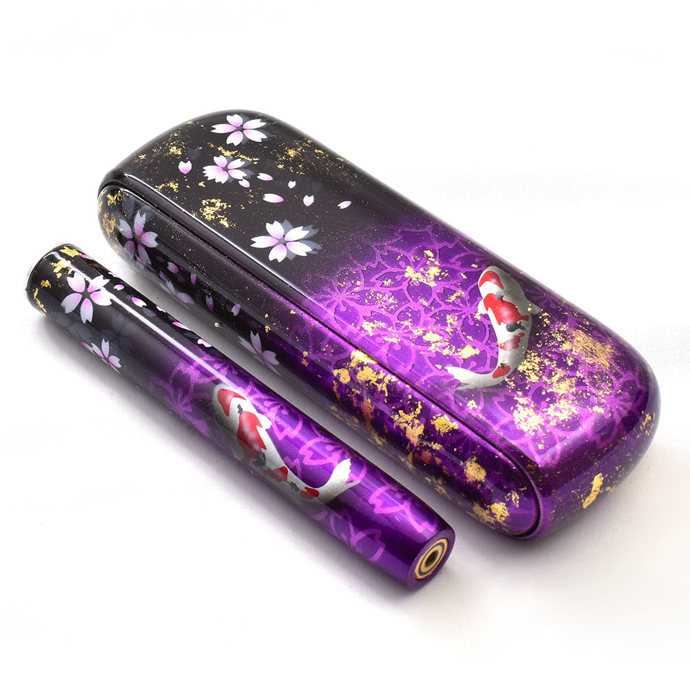 歳末特価！オーダー制作 アイコスイルマ 桜柄 鯉 金箔押し パープル  