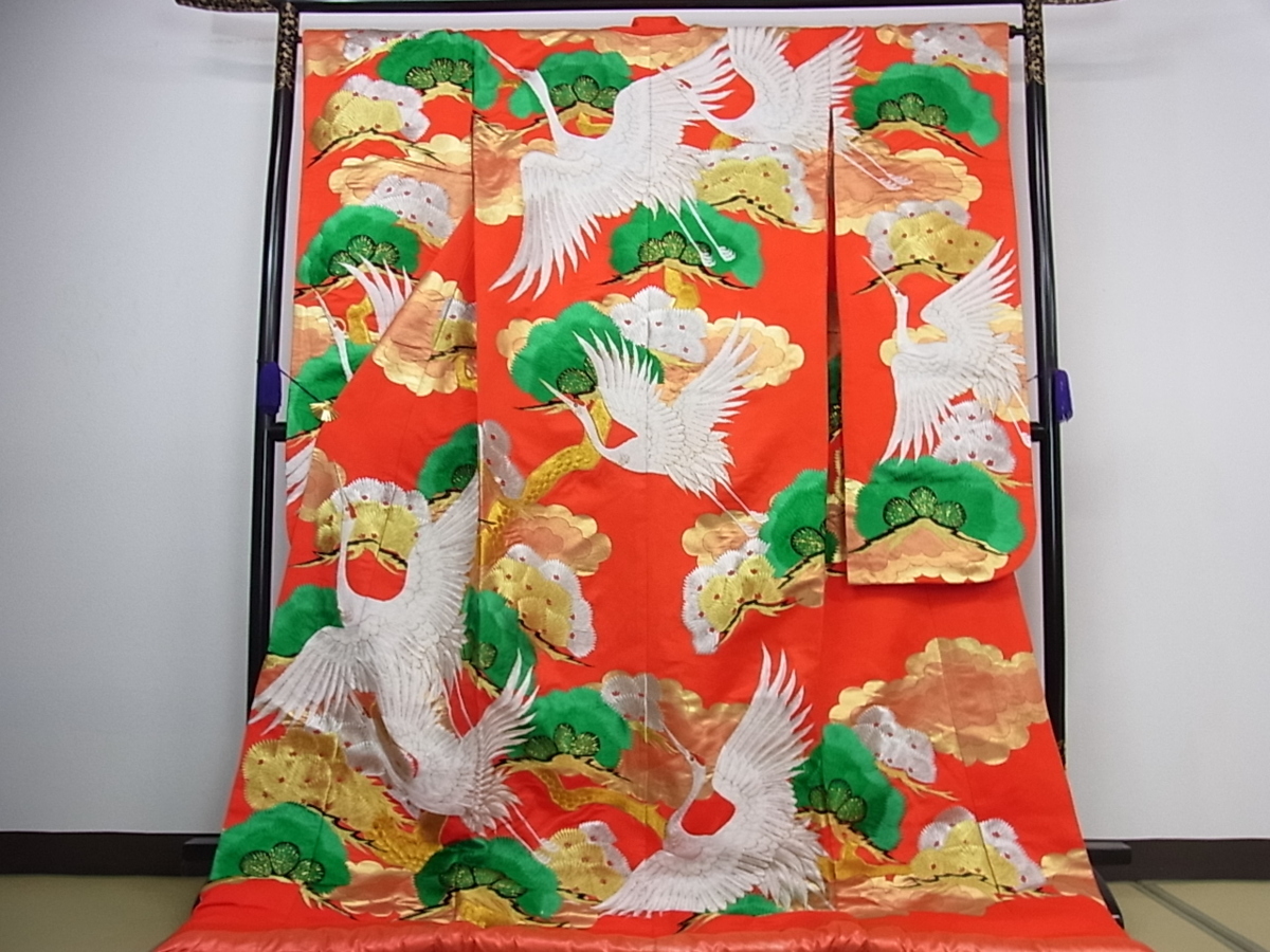 振袖 フルセット6点サイズM〜L駒刺繍鴛鴦花文暈し染め金彩正絹