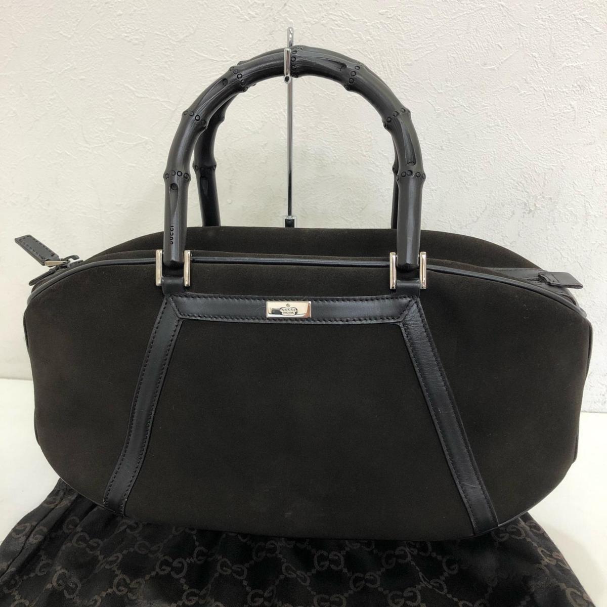 GUCCI グッチ バンブーハンドル ハンドバッグ スエードレザー ブラック